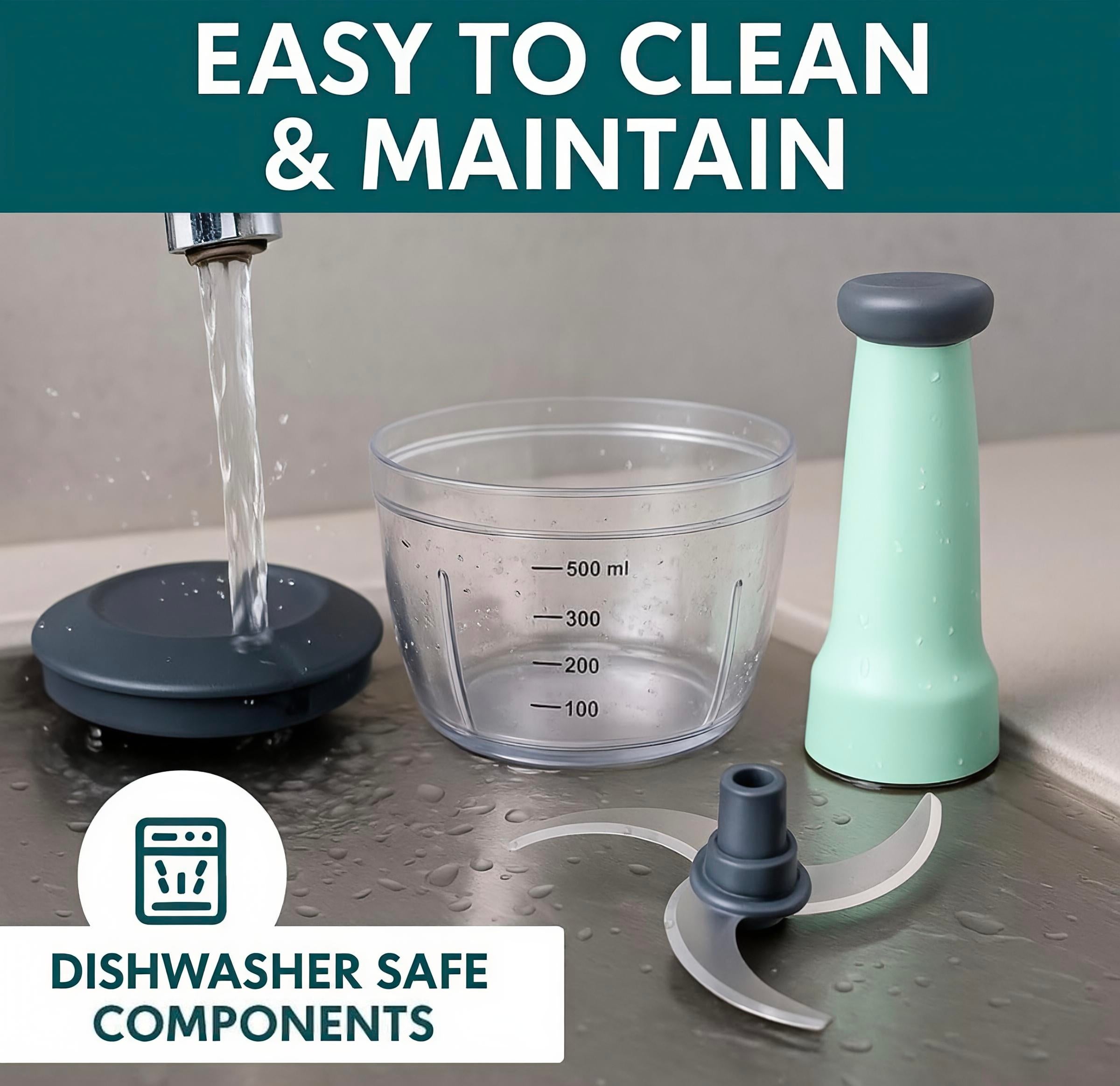 Manual Push Chopper with 6 Stainless Steel Blades